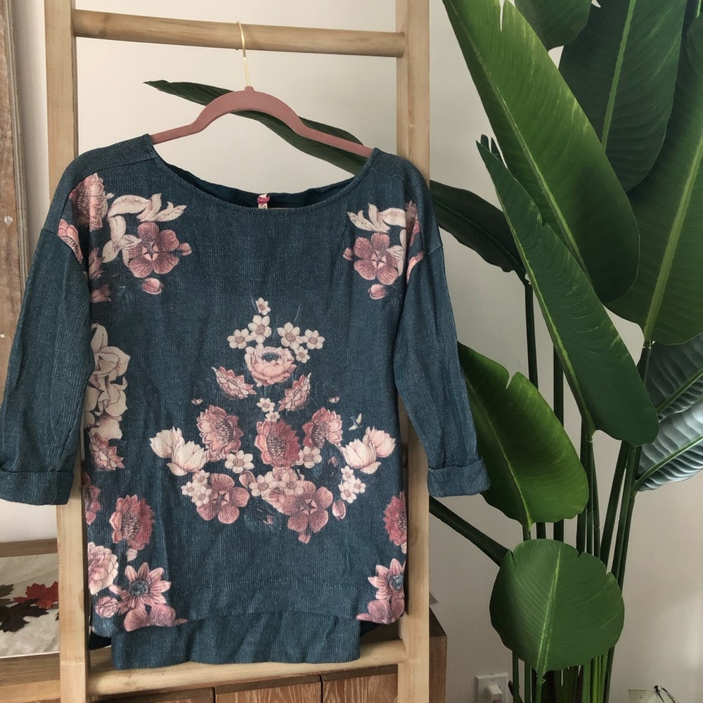 🧵Lovely knit floral print blouse with 3/4sleeves